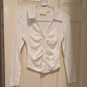 Anthropologie Maeve ruched white button down